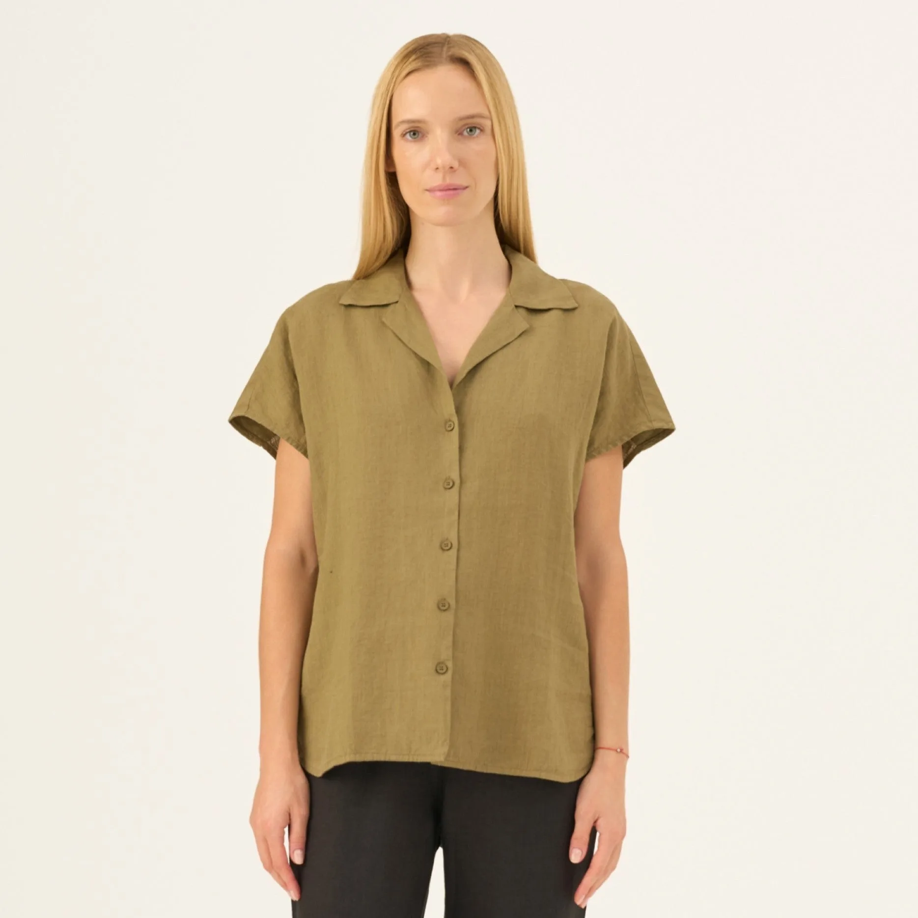 Olive Khaki Linen Melody Shirt