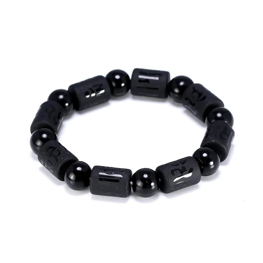 Bracelet en pierres d'obsidienne mate naturelle pour la guérison énergétique avec mantra