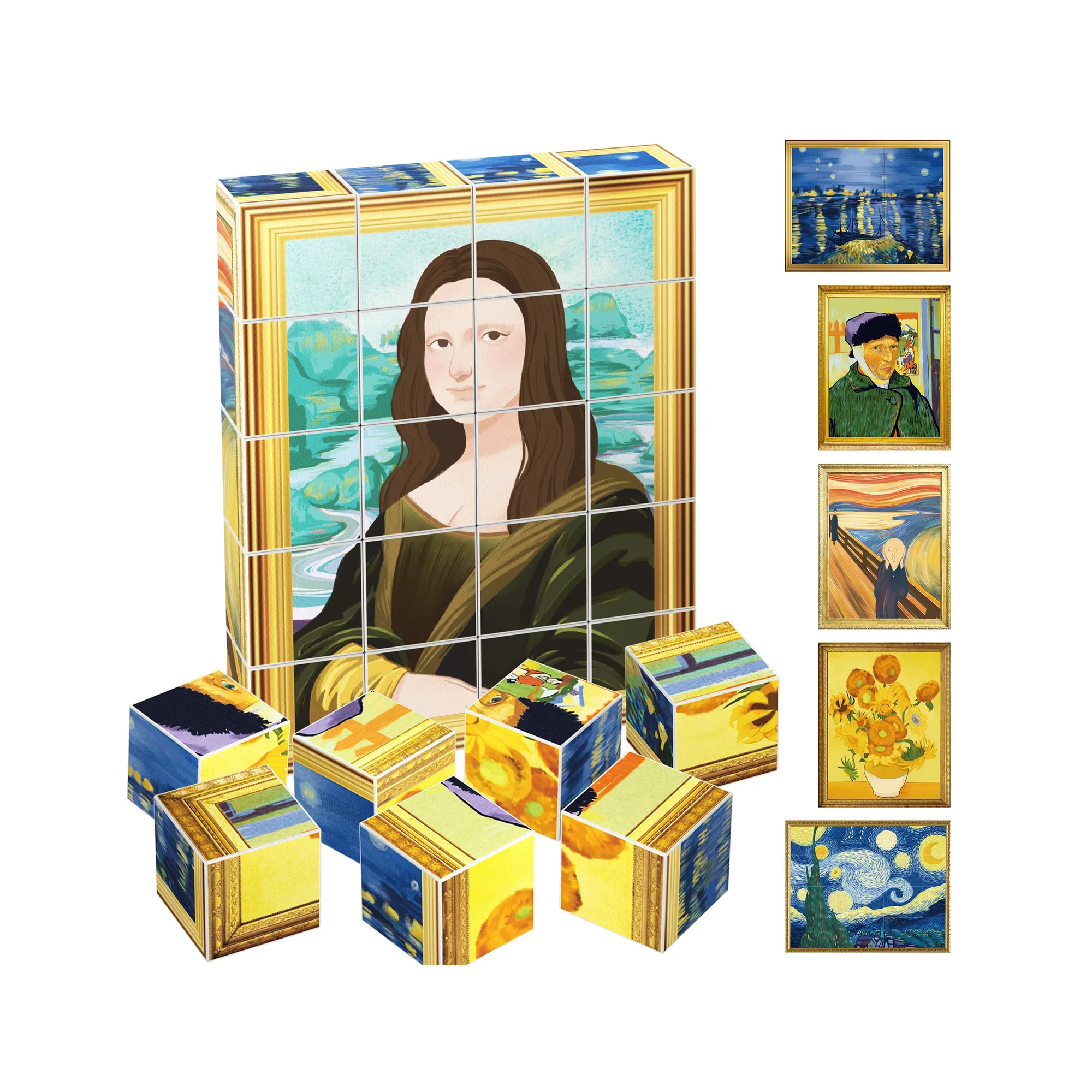 PicassoTiles 20 pièces Cubes magnétiques puzzle 1 pouce Tableaux célèbres du monde