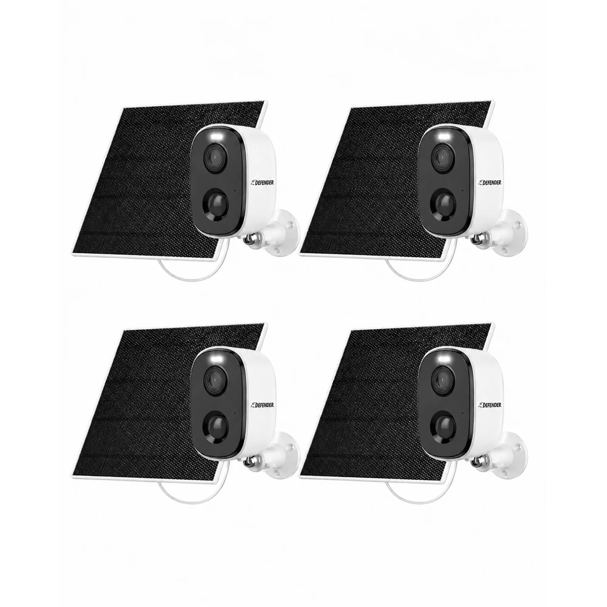 Defender AI GO enregistrement 24/7 caméra sans fil 2,5K avec panneau solaire, pack de 4