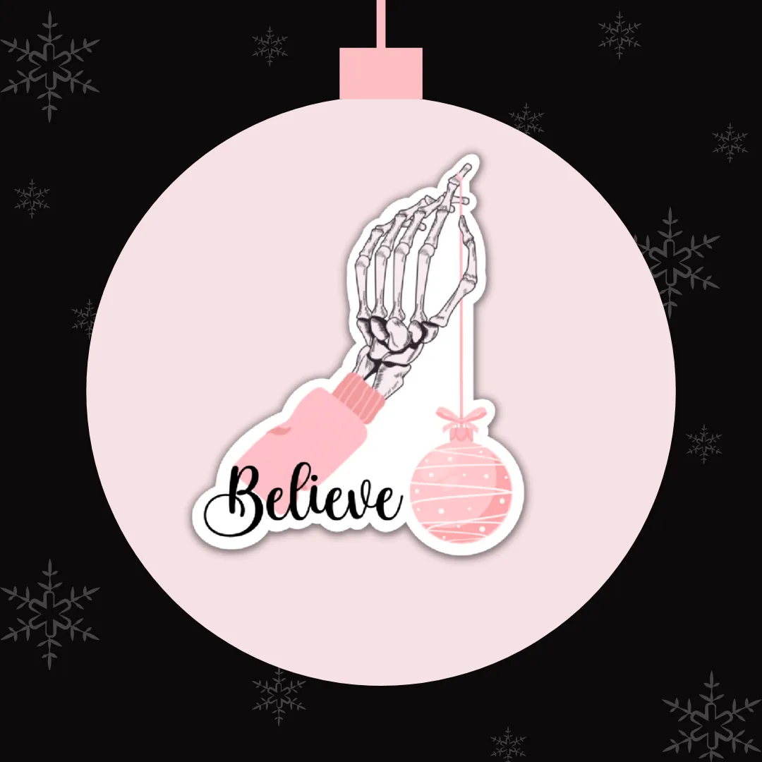 Weihnachts-Skelett-Hand „Believe“ Vinyl-Aufkleber