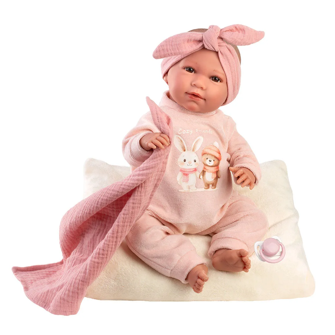 Muñeco Llorens que llora 42 cm - Recién Nacidos con sonidos de bebé – Mimi Llorona con cojín y toquilla