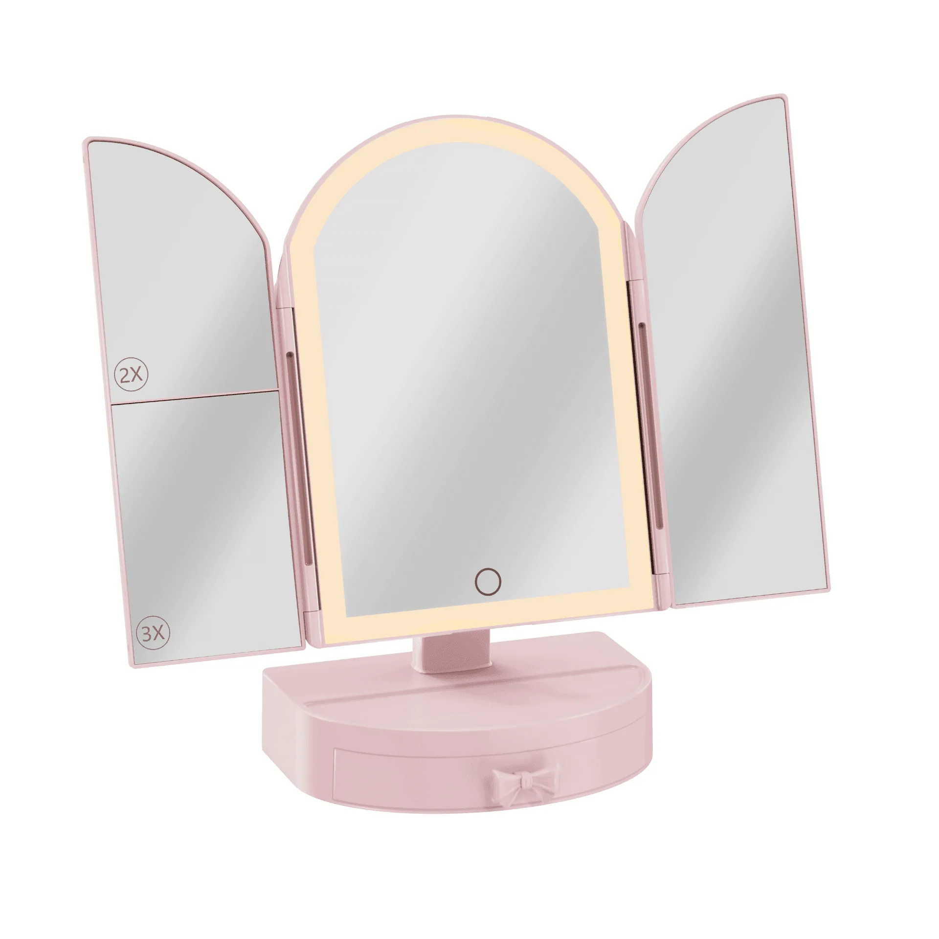 Darling Arch Trifold LED Tri-Tone Makeup Mirror With Drawer