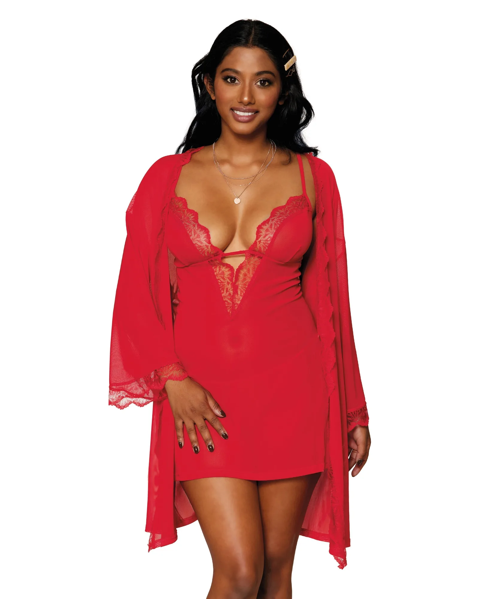Dreamgirl Stretch Mesh Chemise & Robe Set