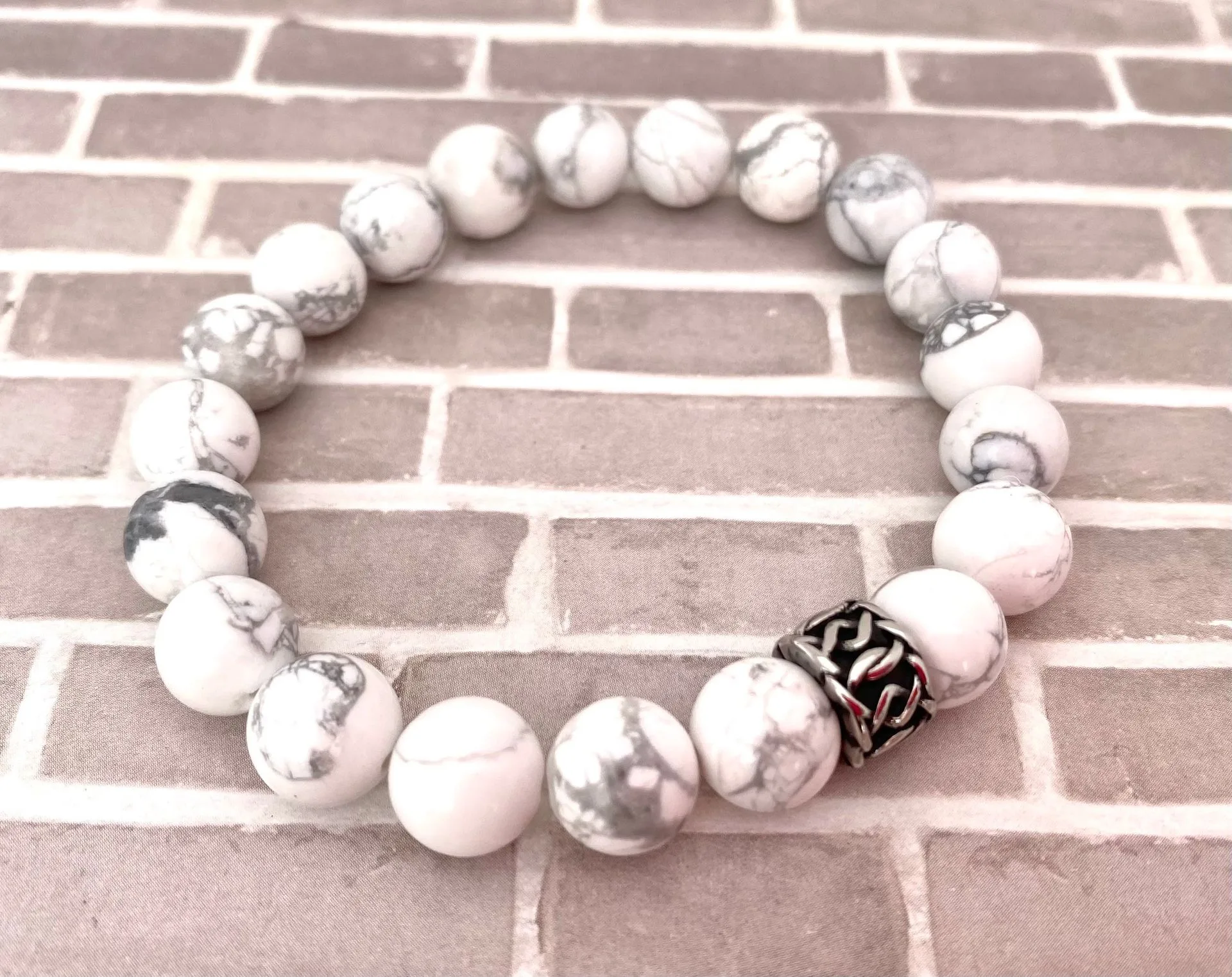 Men's Howlite Beaded Bracelet - Bracelet to Relieve Anxiety - White Mens Bracelet - Cool Men’s Bracelet - Celtic Mens Bracelet - Calming Bracelet — Lotus & Lava