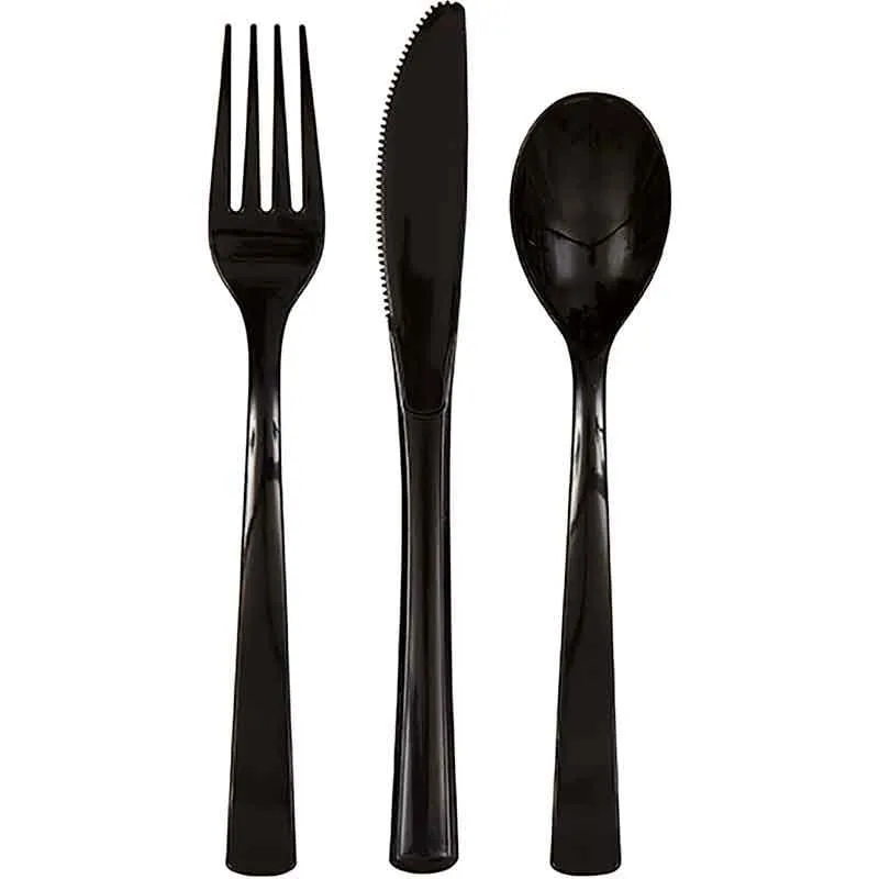 Charcoal Black Party Cutlery (Pack of 18)