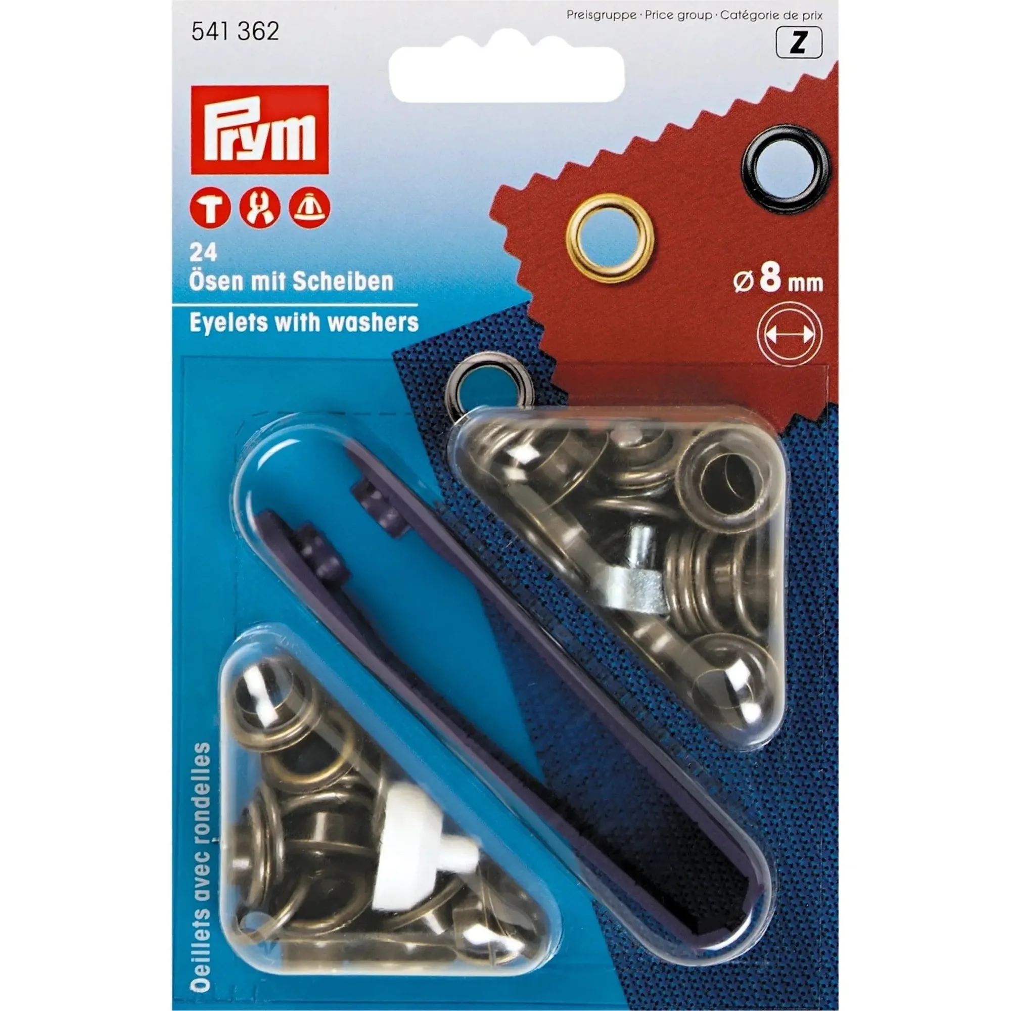 Eyelets with washers 8 mm antique brass with tools 24pc