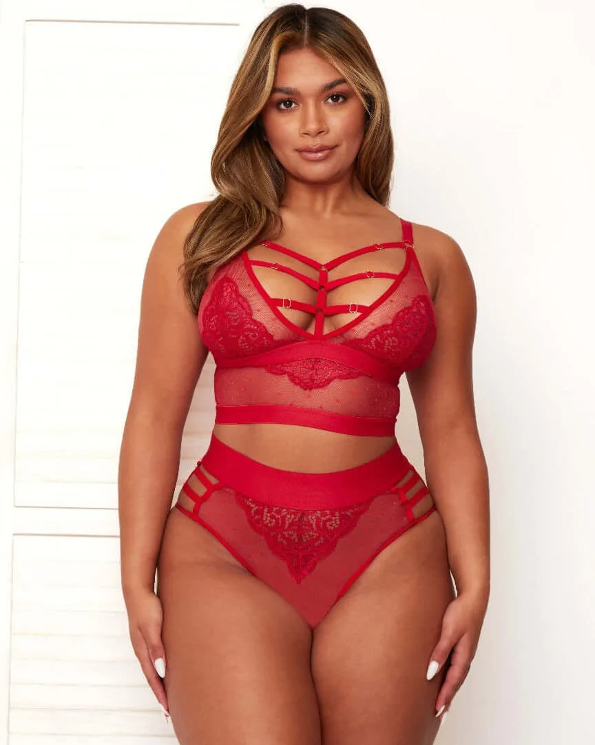 Kayla Bralette & Brief Set : Raspberry Red