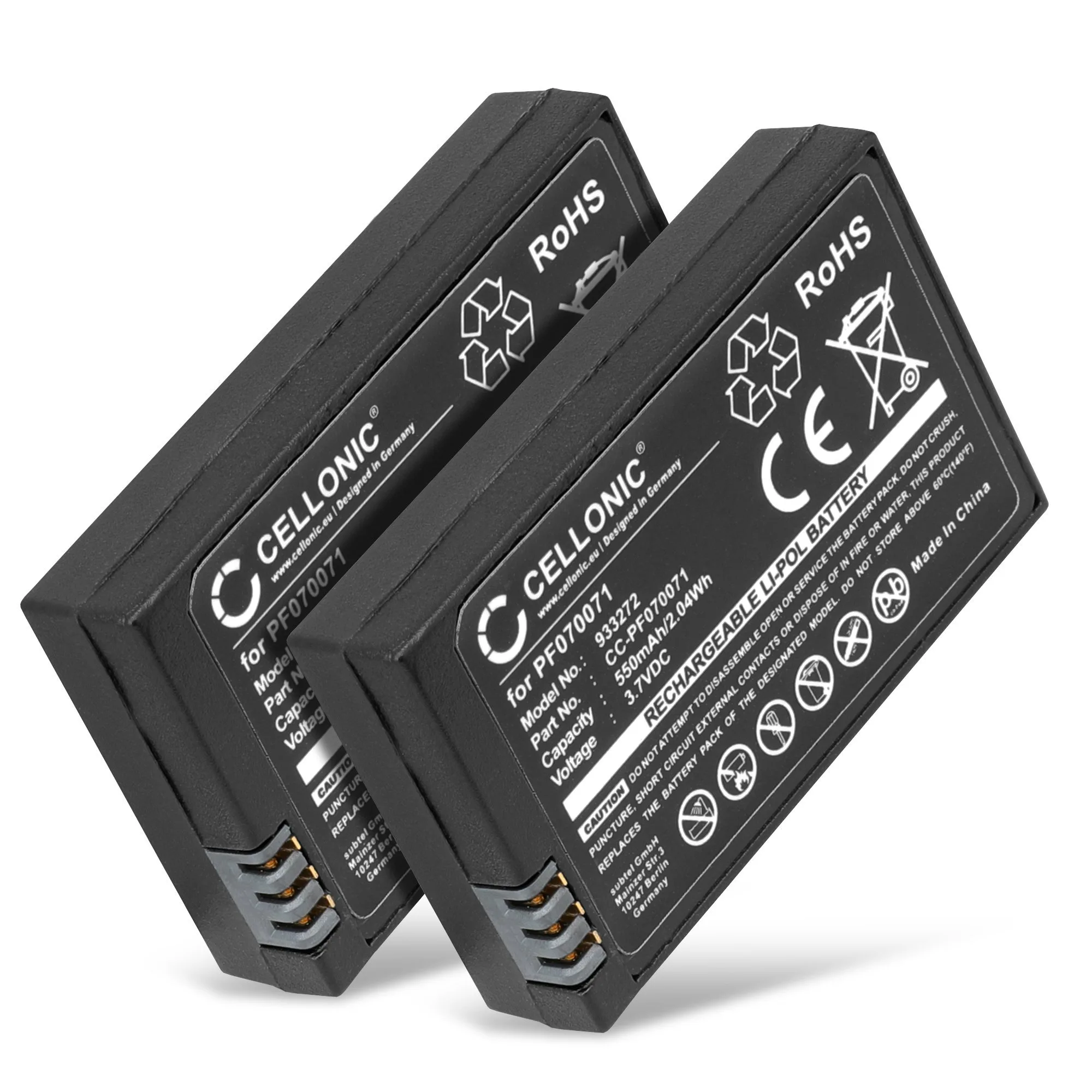 2x Battery for Parrot Race, Night, Hydrofoil, Mini Drone PF070071 MCSAS00319 MCSAS00314 (550mAh, 3.7V) by CELLONIC