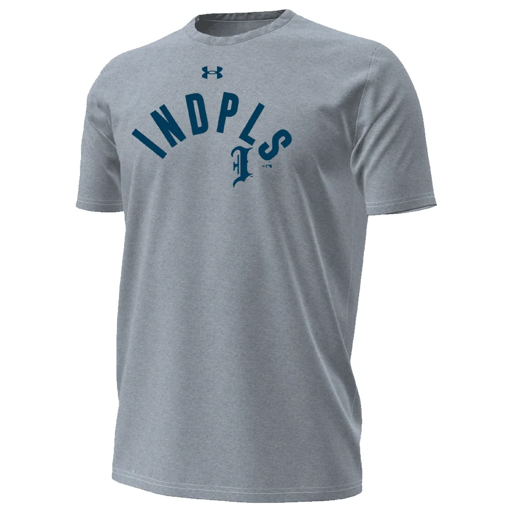 Indianapolis Indians Adult Grey Road Wordmark Under Armour Performance Cotton Short Sleeve Tee