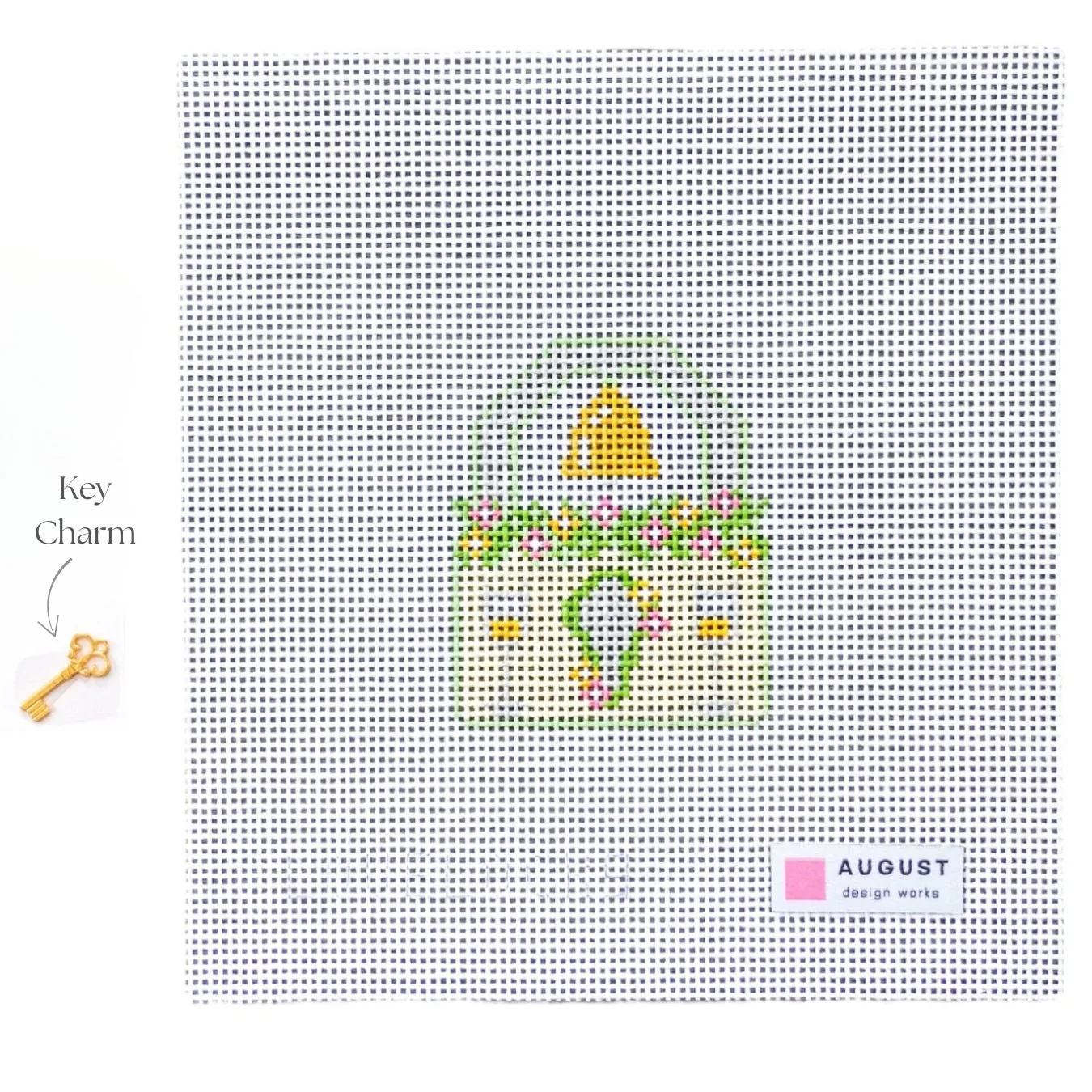 Stitching the Wedding Love Lock Needlepoint Canvas with Key Charm