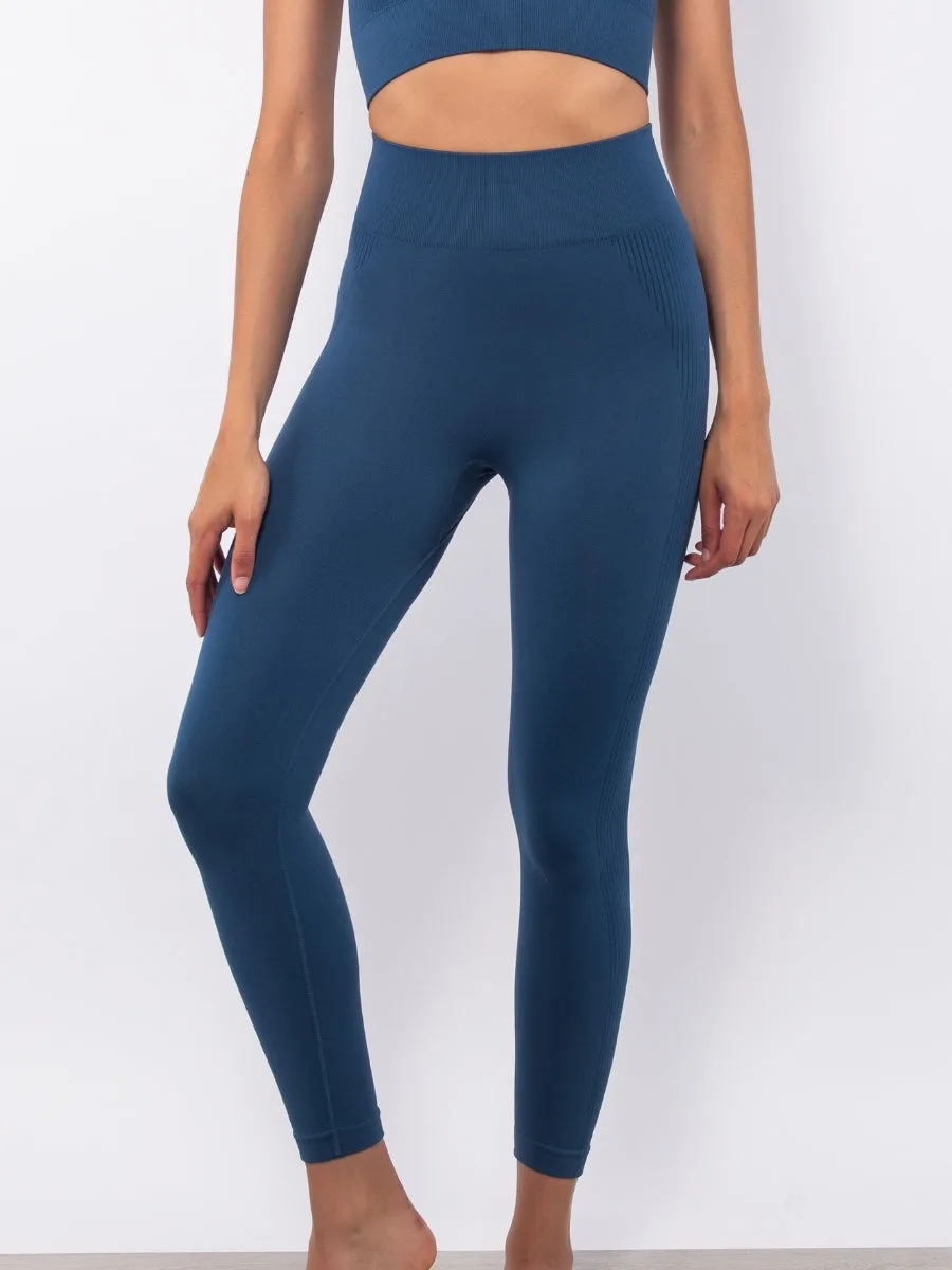 Leggings a mezza costina - BLU - AT05