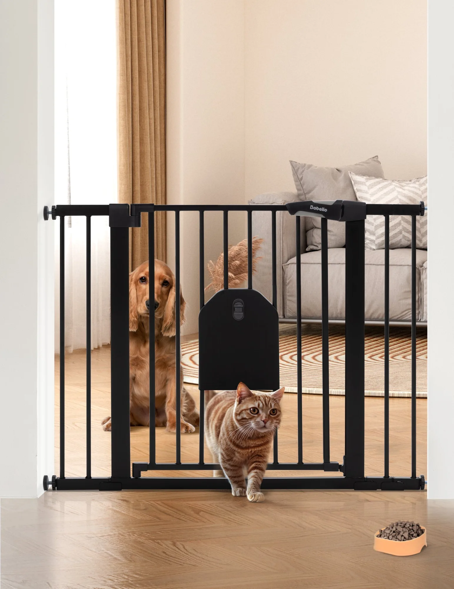 CatPrivilege I | Adjustable Safety Gate with Lockable Pet Door(A7)