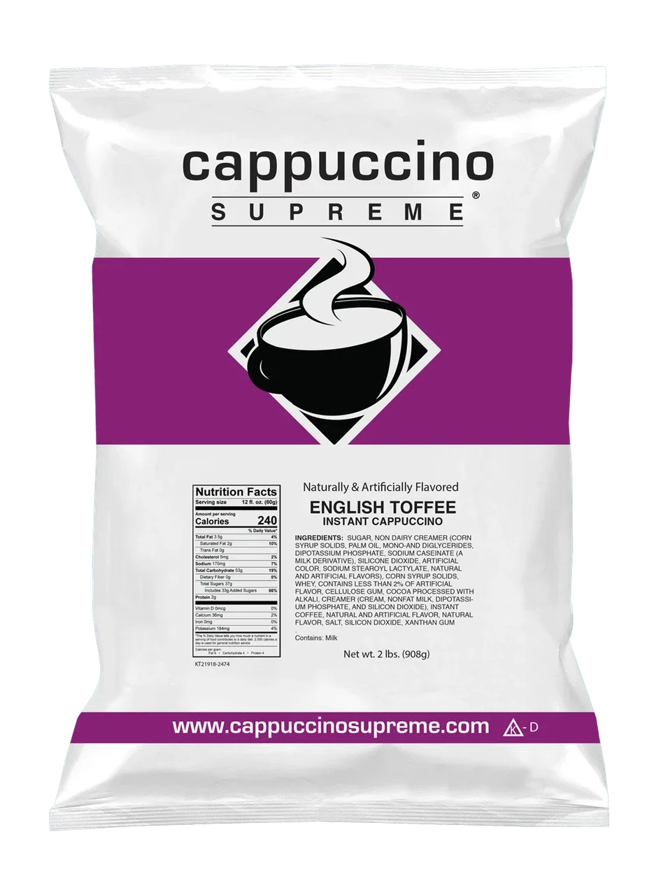 Mezcla instantánea de cappuccino de toffee inglés, bolsa de 2 lb