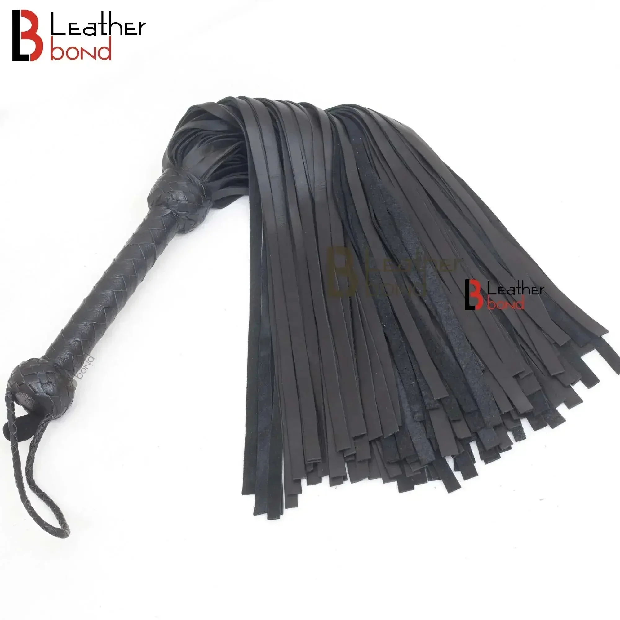 Flogger van zwart runderleer – Floggerzweep met 100 falls | Leather Bond