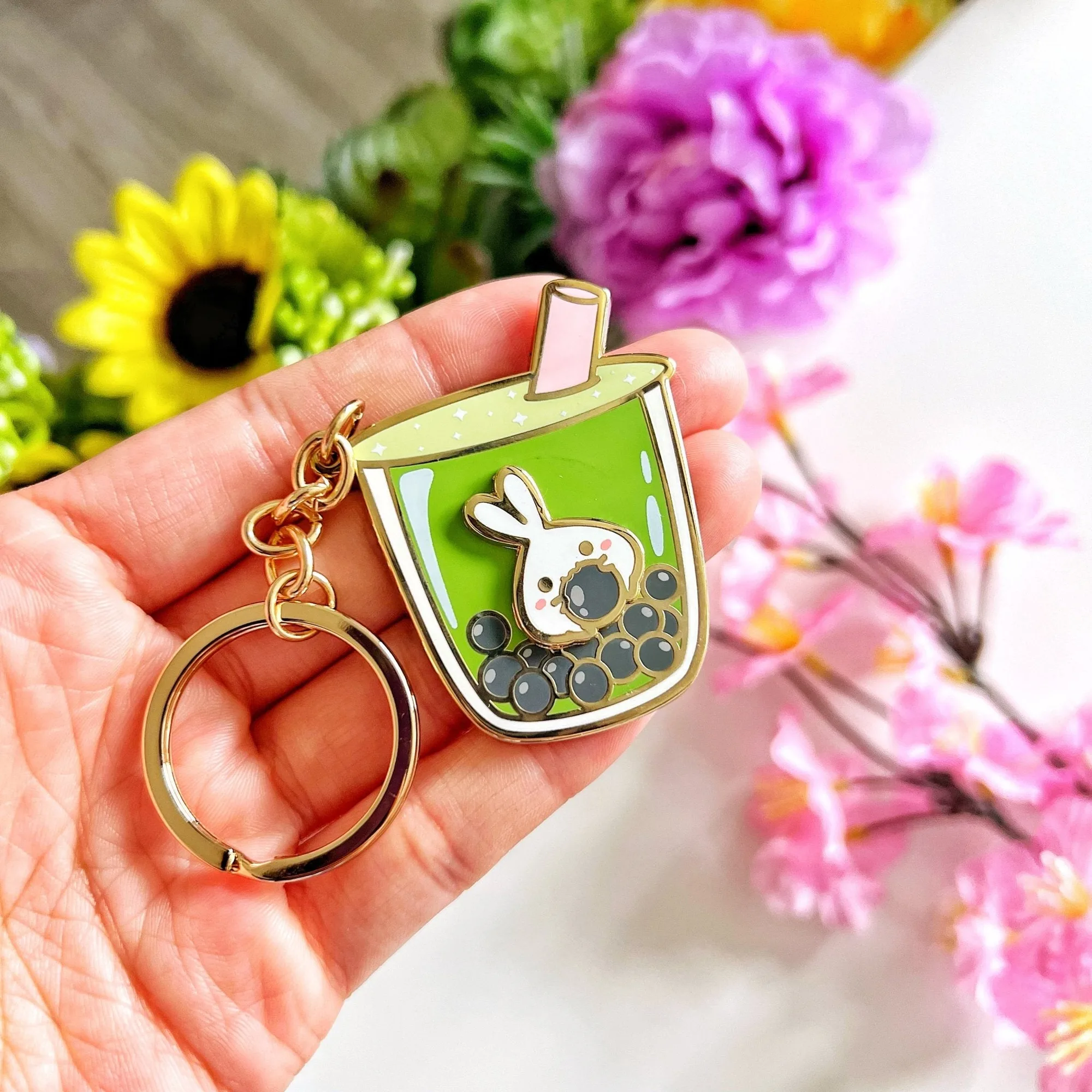 Keychain - Lil' Matcha Boba Milk Tea (Interactive Spinner)