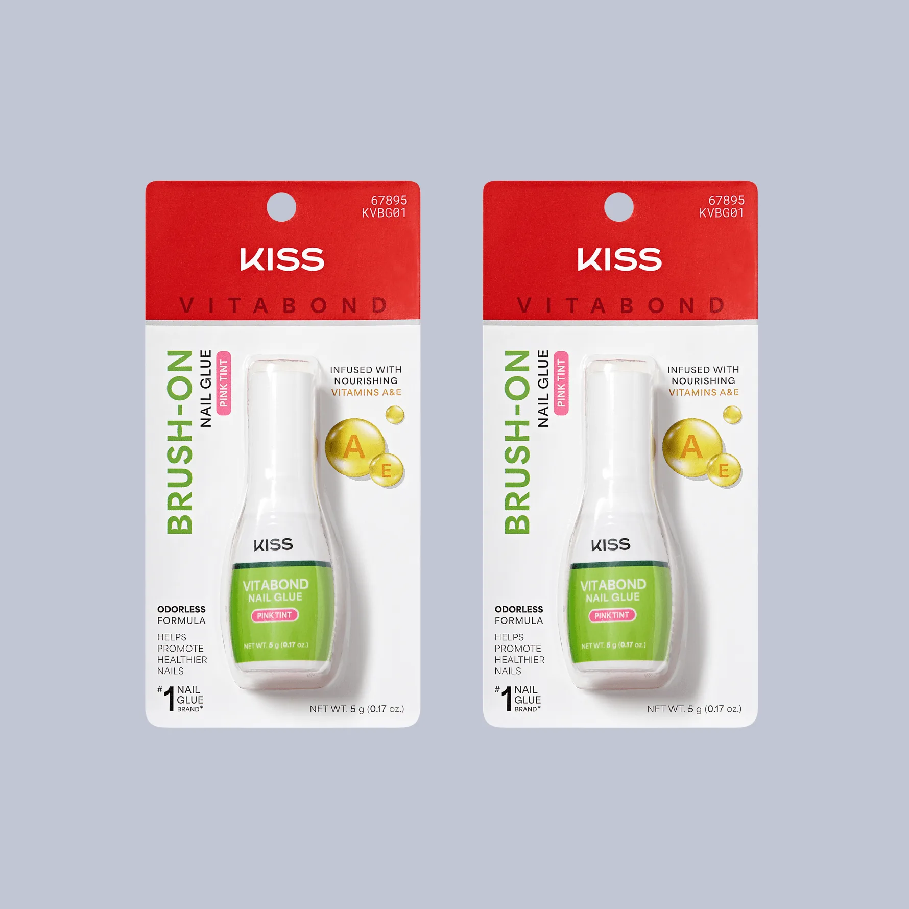 Kiss VitaBond Colle à Ongles au Pinceau Lot de 2 | Adhésif pour ongles, colle pour press-on, teinte rose, enrichi en vitamines A et E