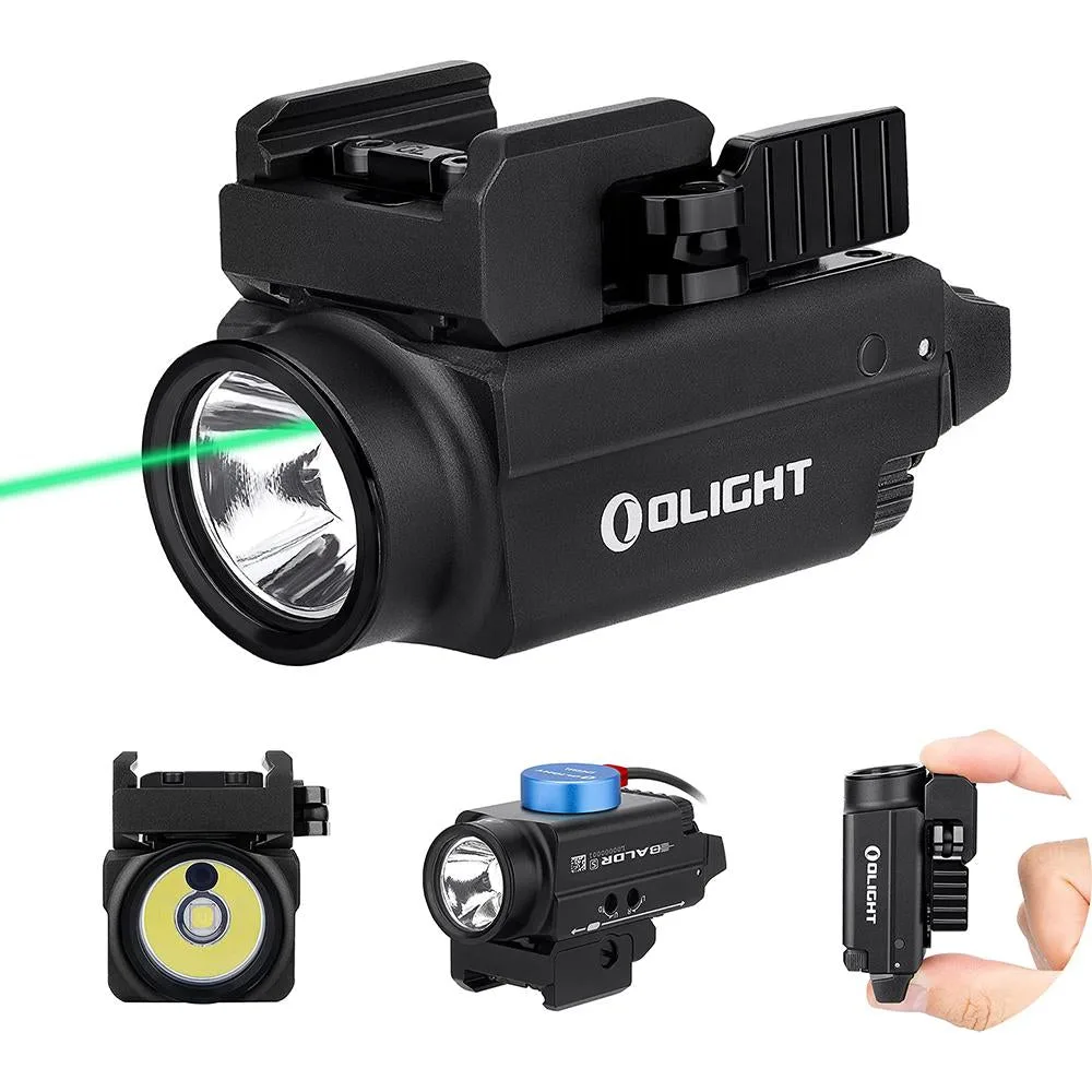 Lampe tactique montée sur rail OLIGHT Baldr S 800 lumens, noire avec laser vert