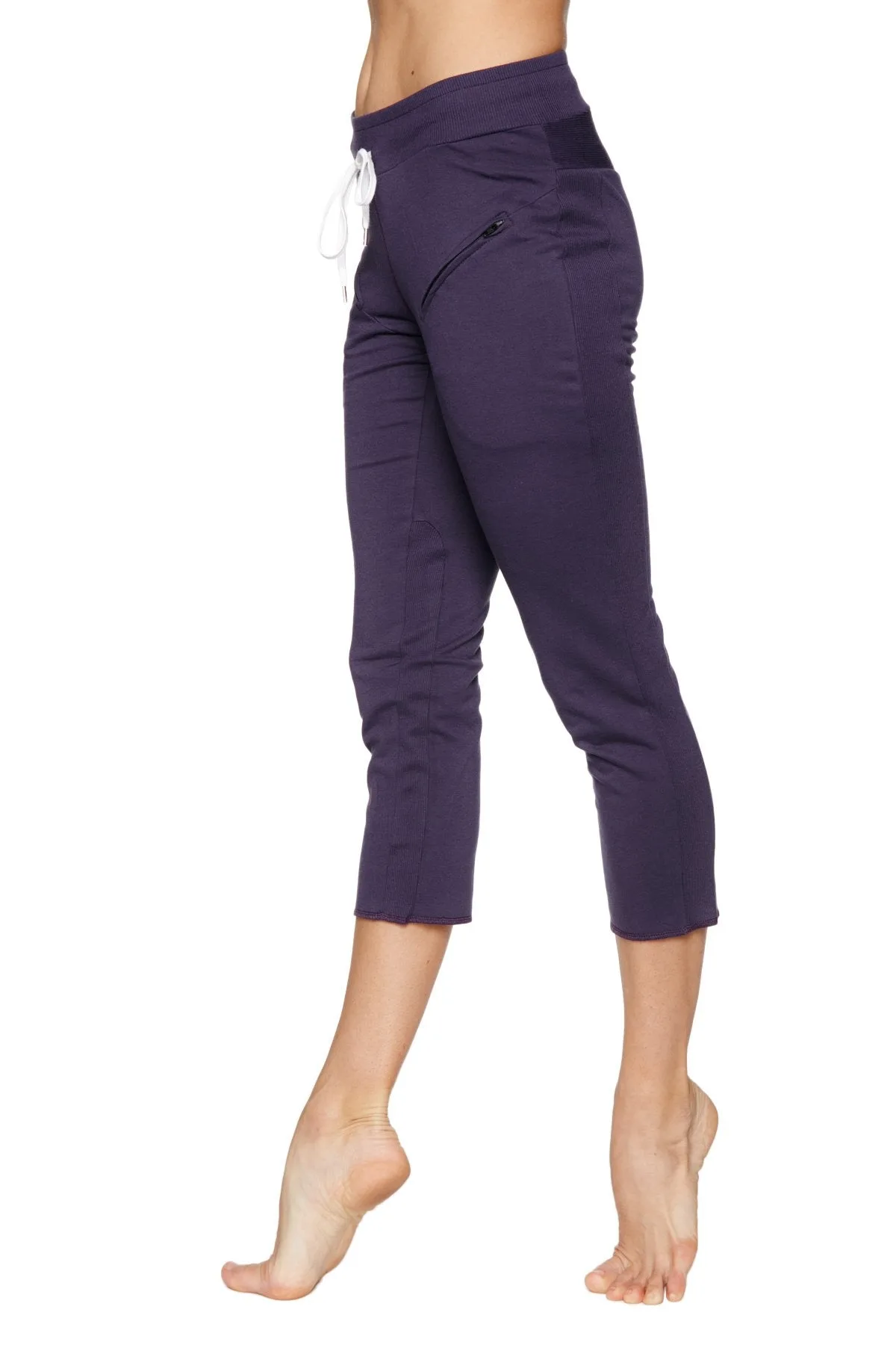 Pantalon capri de yoga à poche zippée longueur 4/5 pour femme (Aubergine) de 4-rth