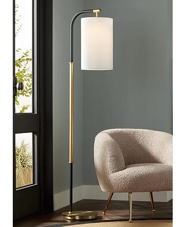 Possini Euro Sausalito 67 Inch Downbridge Black And Warm Gold Floor Lamp 529k1