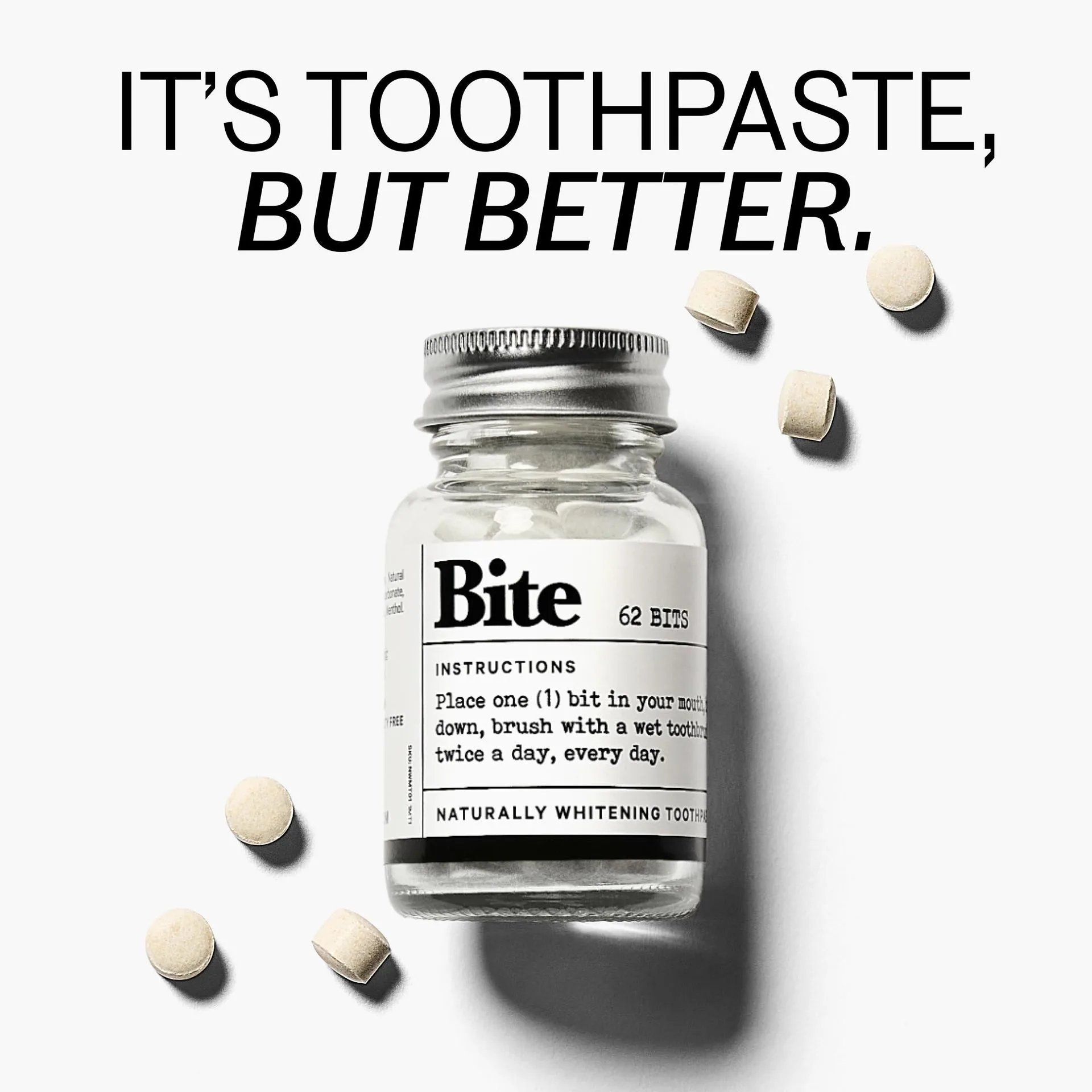 Bite Toothpaste Bits – Natural, Remineralizing, Whitening Toothpaste Tablets with Nano-Hydroxyapatite and Xylitol - As Seen On Shark Tank