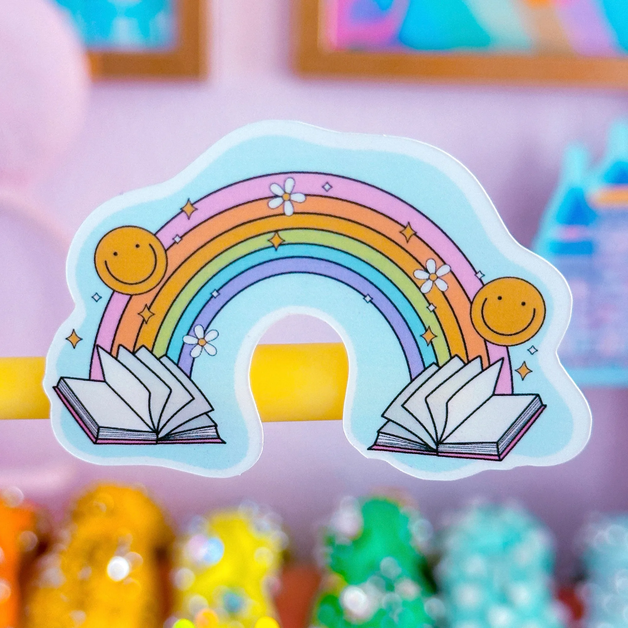 Wasserfester Aufkleber - Bücher-Regenbogen
