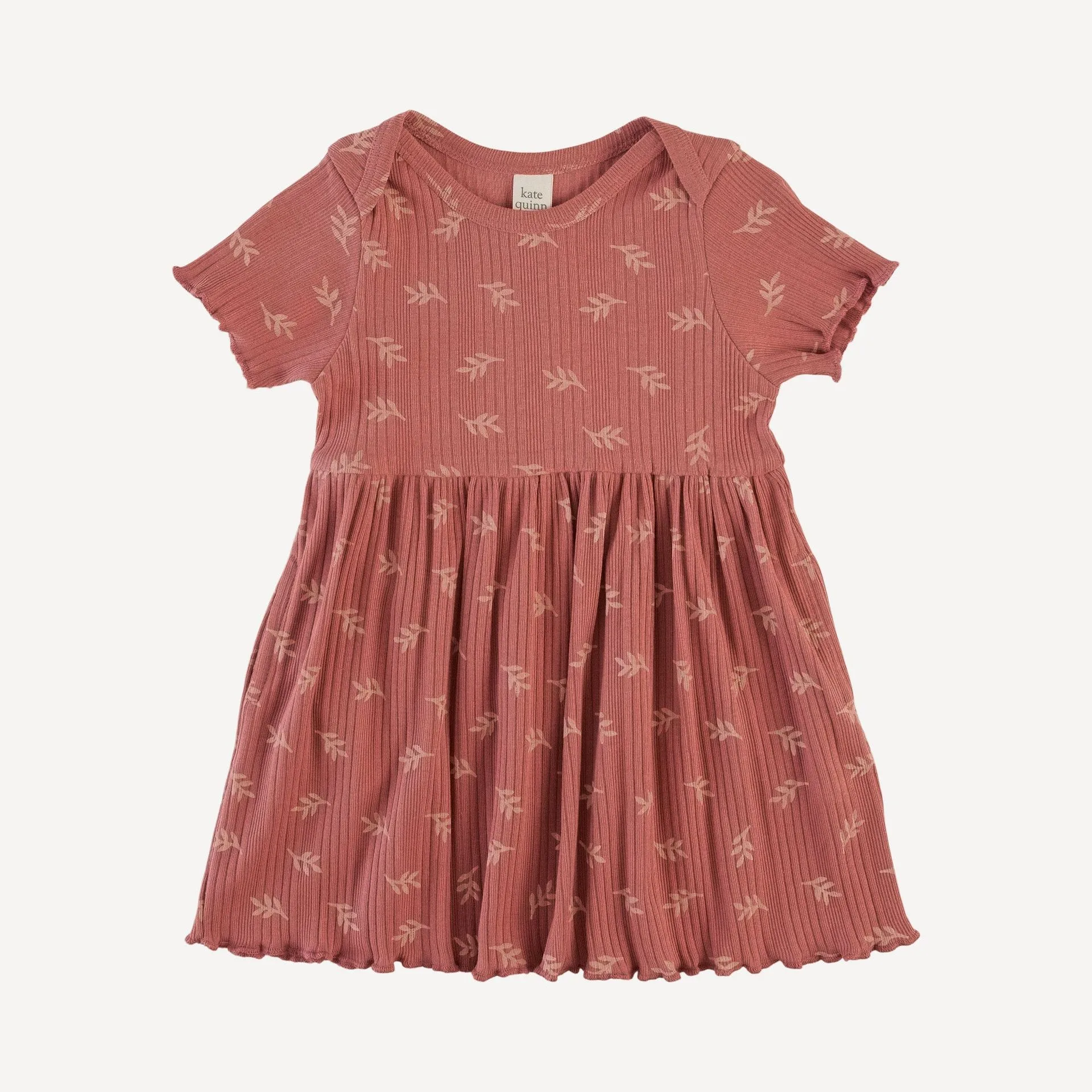 short sleeve lap neck lettuce dress | rose leaf | organic cotton multi rib