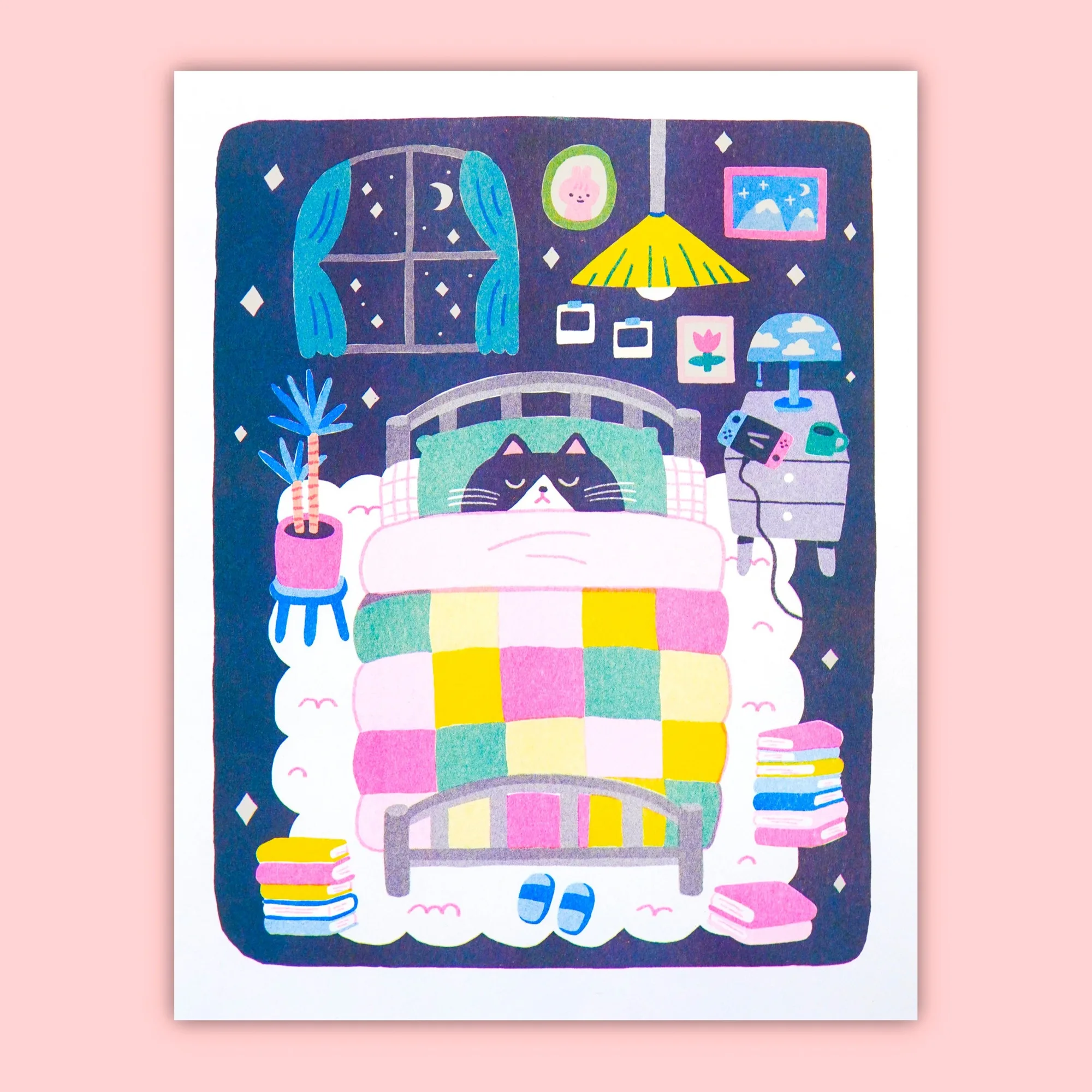 Sleepy Cat Risograph Print Care: Prevent Fading and Wrinkles