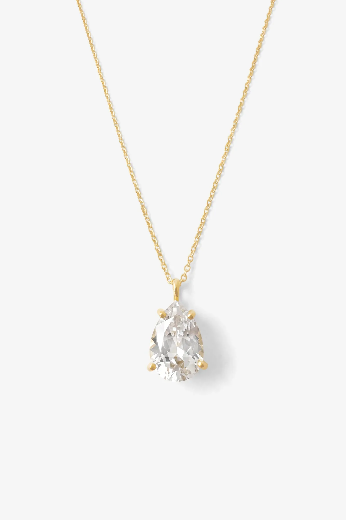 Solitaire Pear Cut 14K Gold Fill Necklace - White Topaz