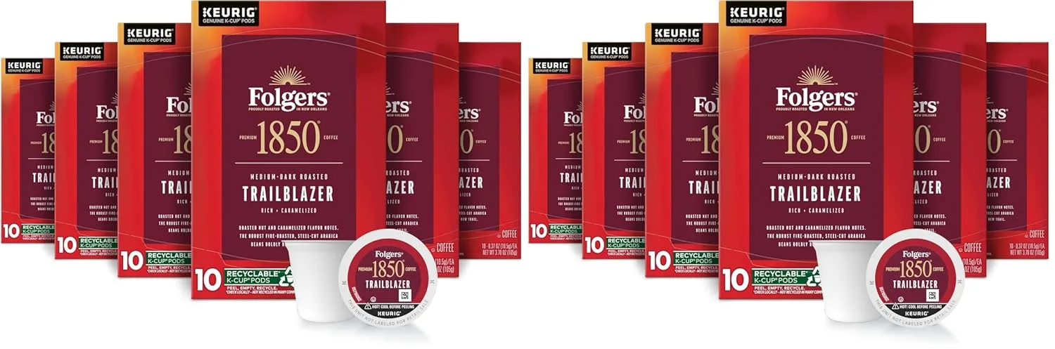 Folgers 1850 Trailblazer Medium-Dark Roast Coffee, 60 Keurig K-Cup Pods (Pack of 12)