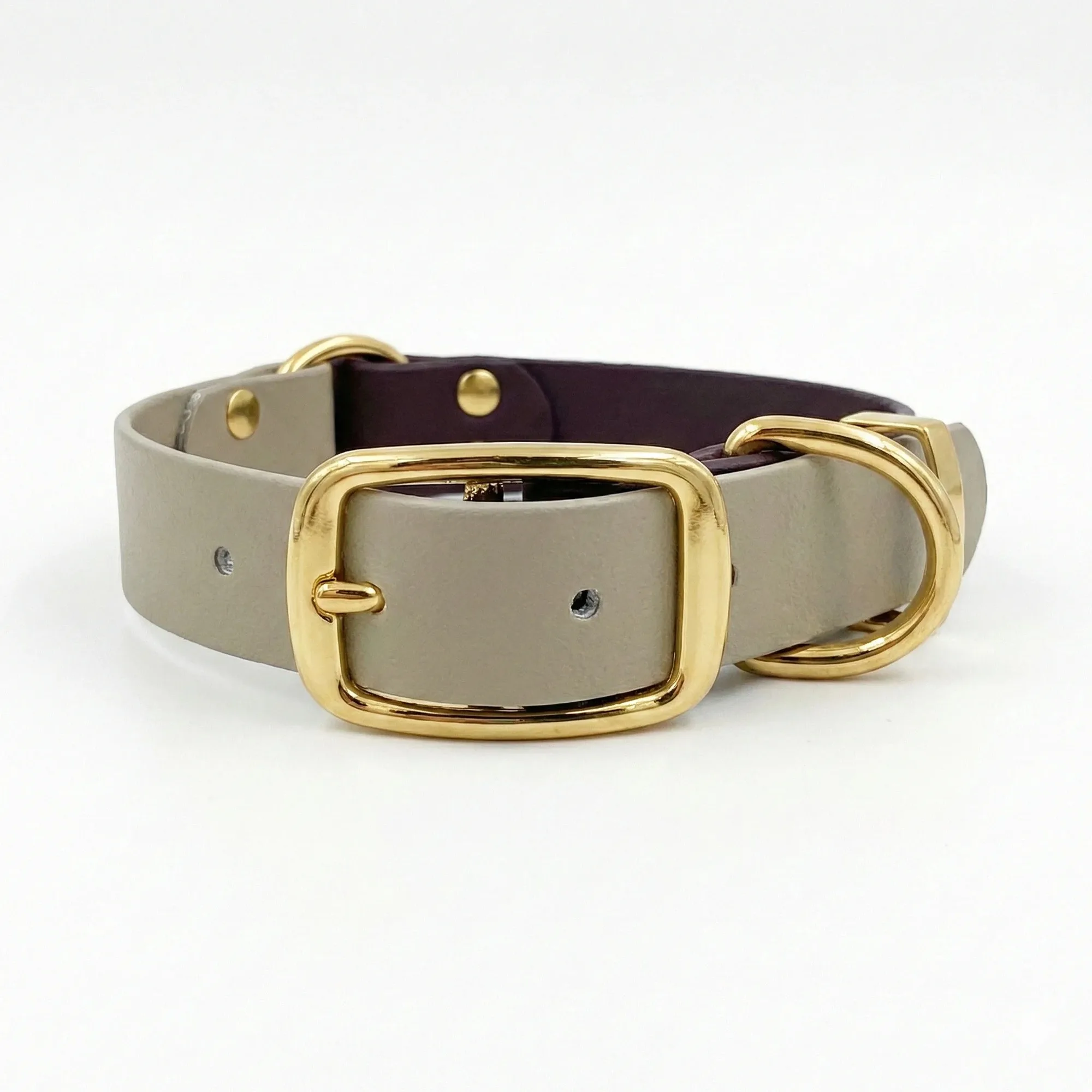 Collar para perro de biothano impermeable multicolor marrón oscuro y beige con hebilla