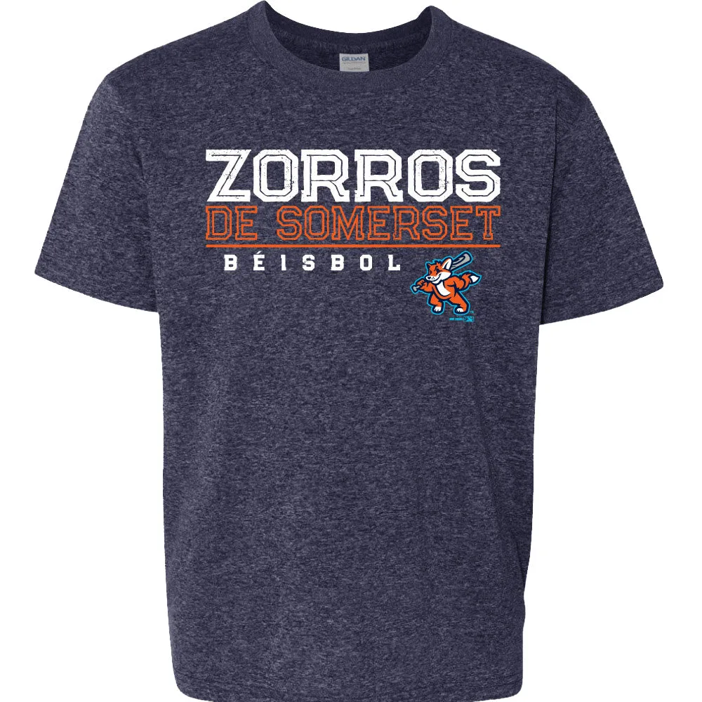 Somerset Patriots Youth SoftStyle Heathered Copa Zorros de Somerset Oppostion Tshirt