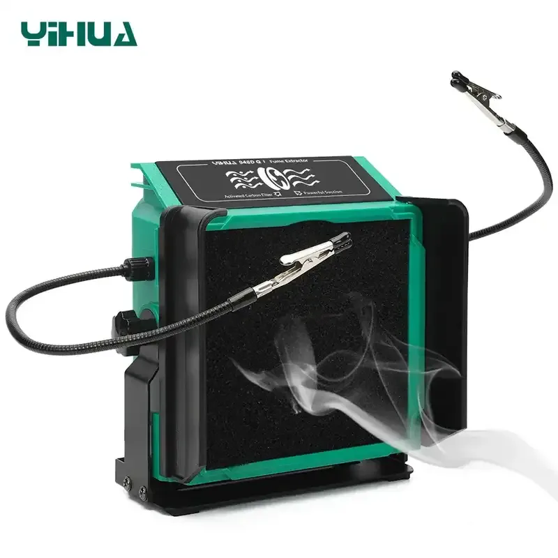 YIHUA 948DQ-I Extrator de fumos Filtro de carvão ativado + Helping Hands