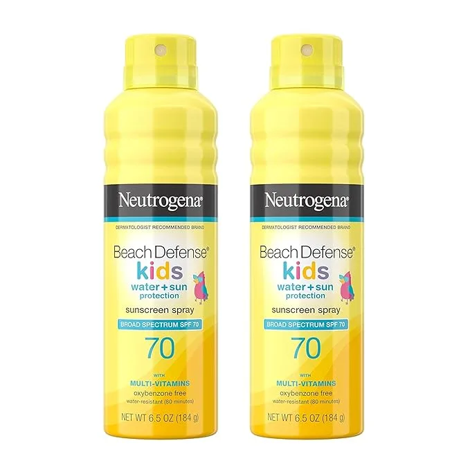 Neutrogena Beach Defense Dětský opalovací sprej SPF 70, voděodolný opalovací sprej, širokospektrální ochrana, bez oxybenzonu a rychleschnoucí, nezbytnost na plážovou dovolenou, 6,5