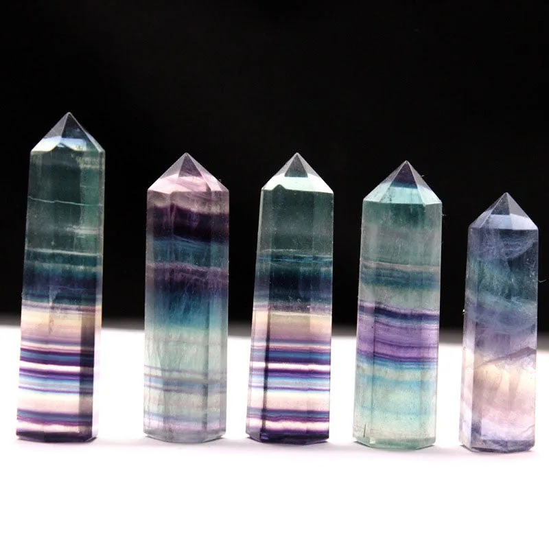 Přírodní duhový fluoritový hexagonální krystalový hůlka