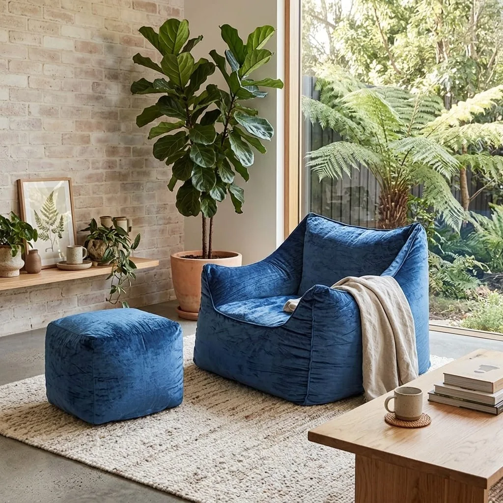 Sensory Beanbag Chair with Ottoman, Foam-Filled