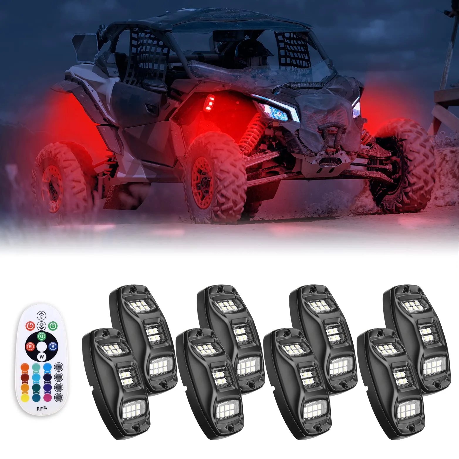 유니버설 8 Pods RGB 락 라이트 키트 UTV ATV 지프 트럭 SUV 자동차용