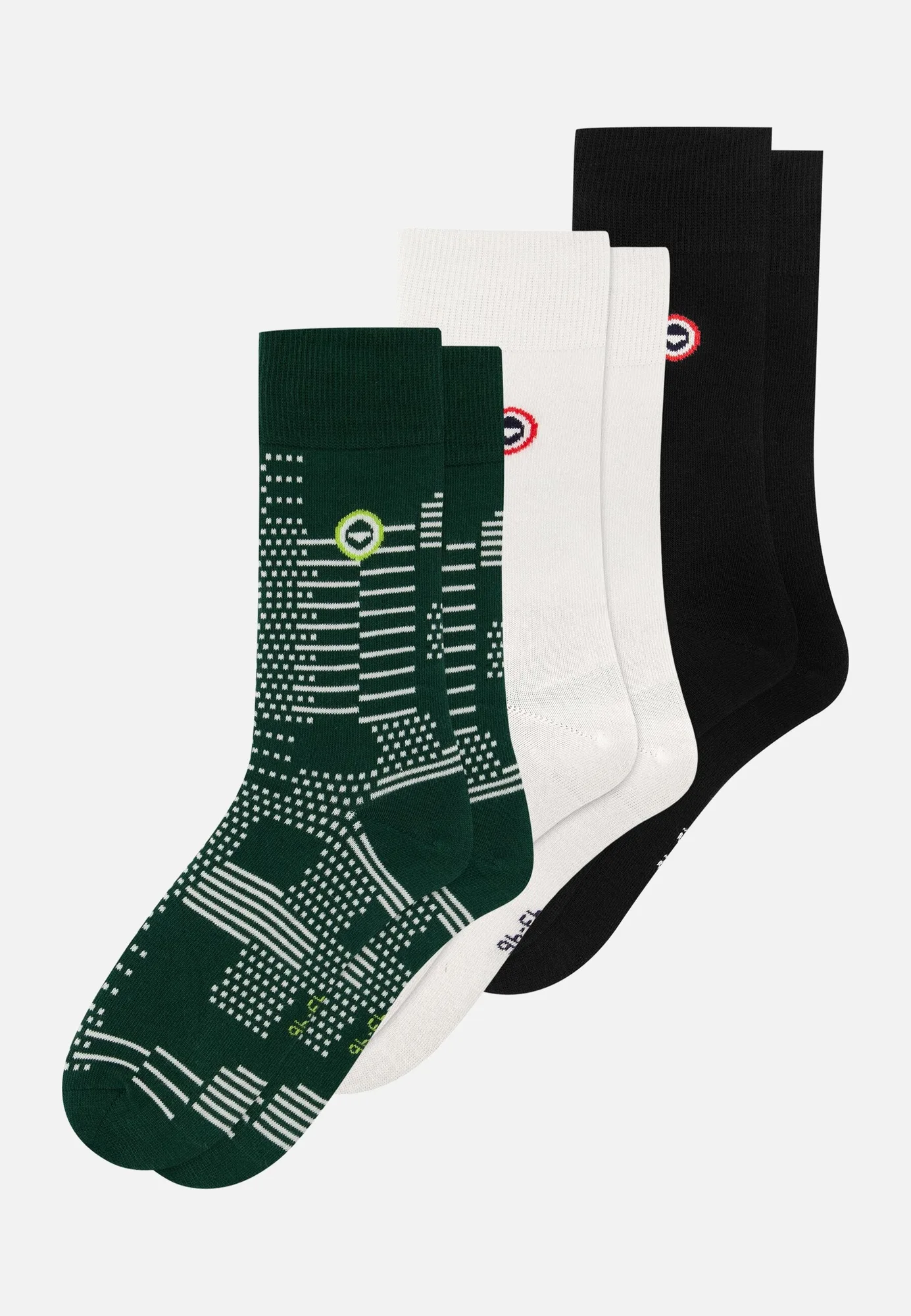 Lot de 3 chaussettes mi-hautes en coton - Chaussettes Noir Pixel Vert Forêt Blanc