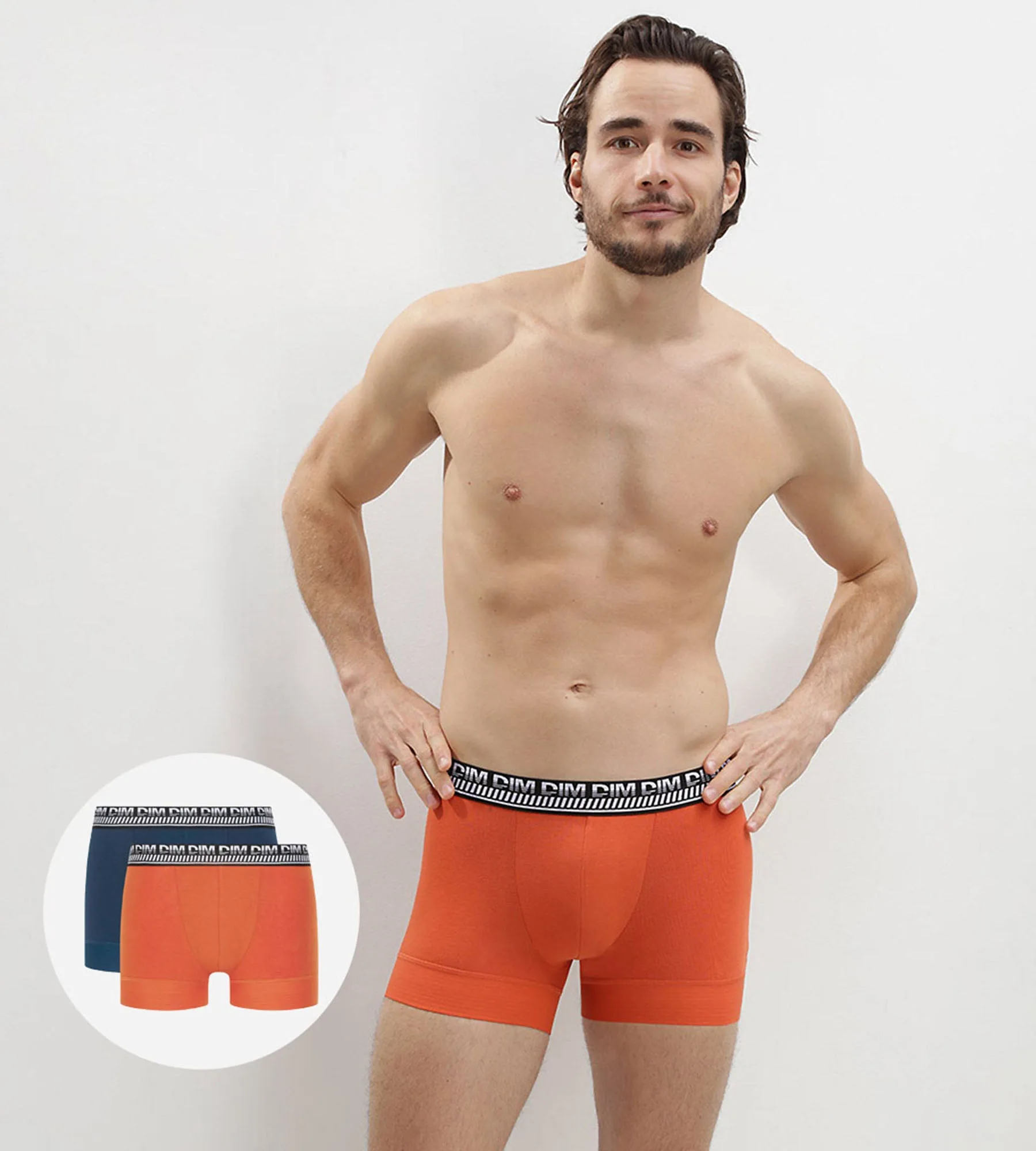 Confezione da 2 boxer uomo in cotone elasticizzato Blu Arancione Stay and Fit