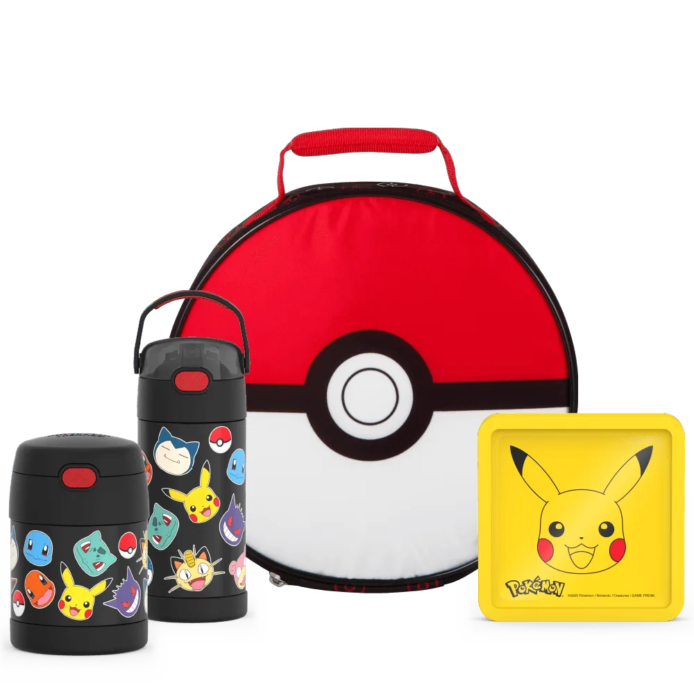 Pokémon Bundle - Novelty Lunch Box, 12oz FUNtainer® Water Bottle, 10oz FUNtainer® Food Jar & Hard Ice