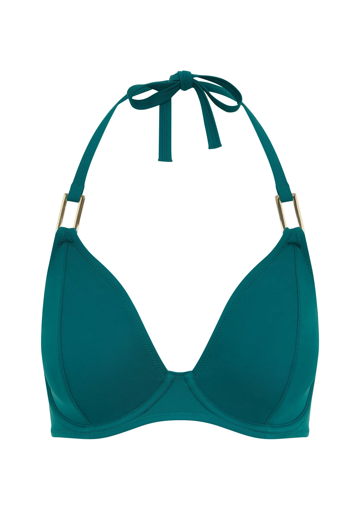 Top de bikini halter con aros Fuller Bust Boudoir Beach Teal, tallas de copa D-GG