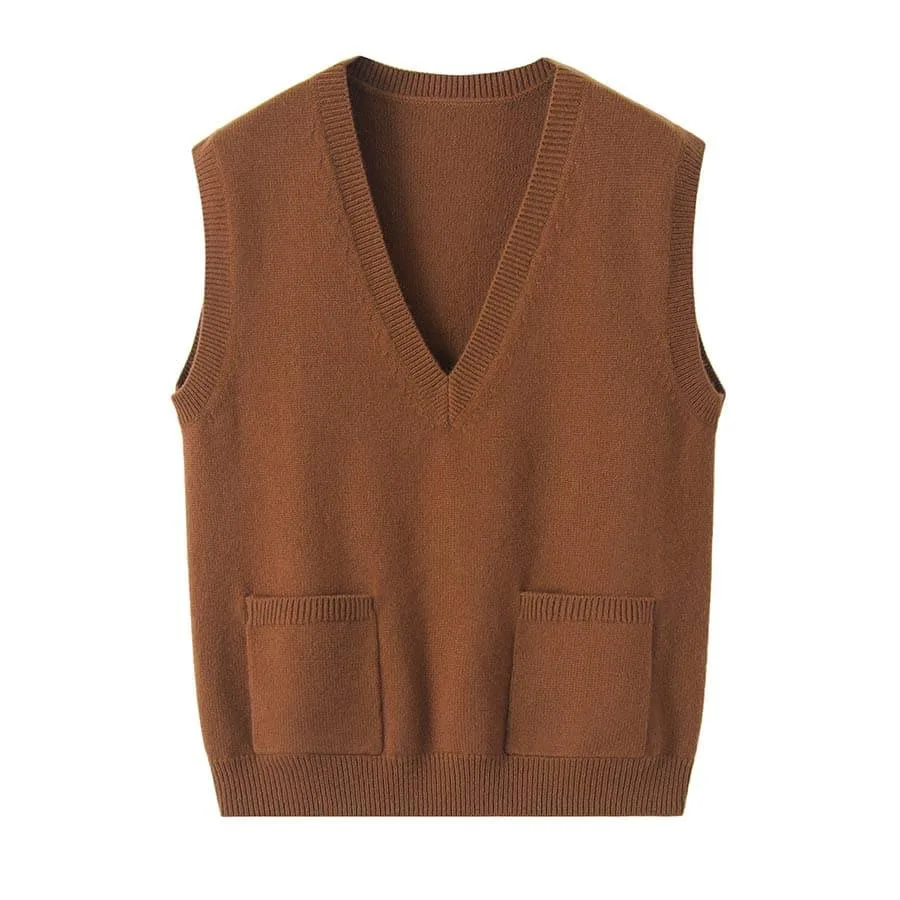 Pure Kaschmir ärmellose V-Ausschnitt Pullover-Weste