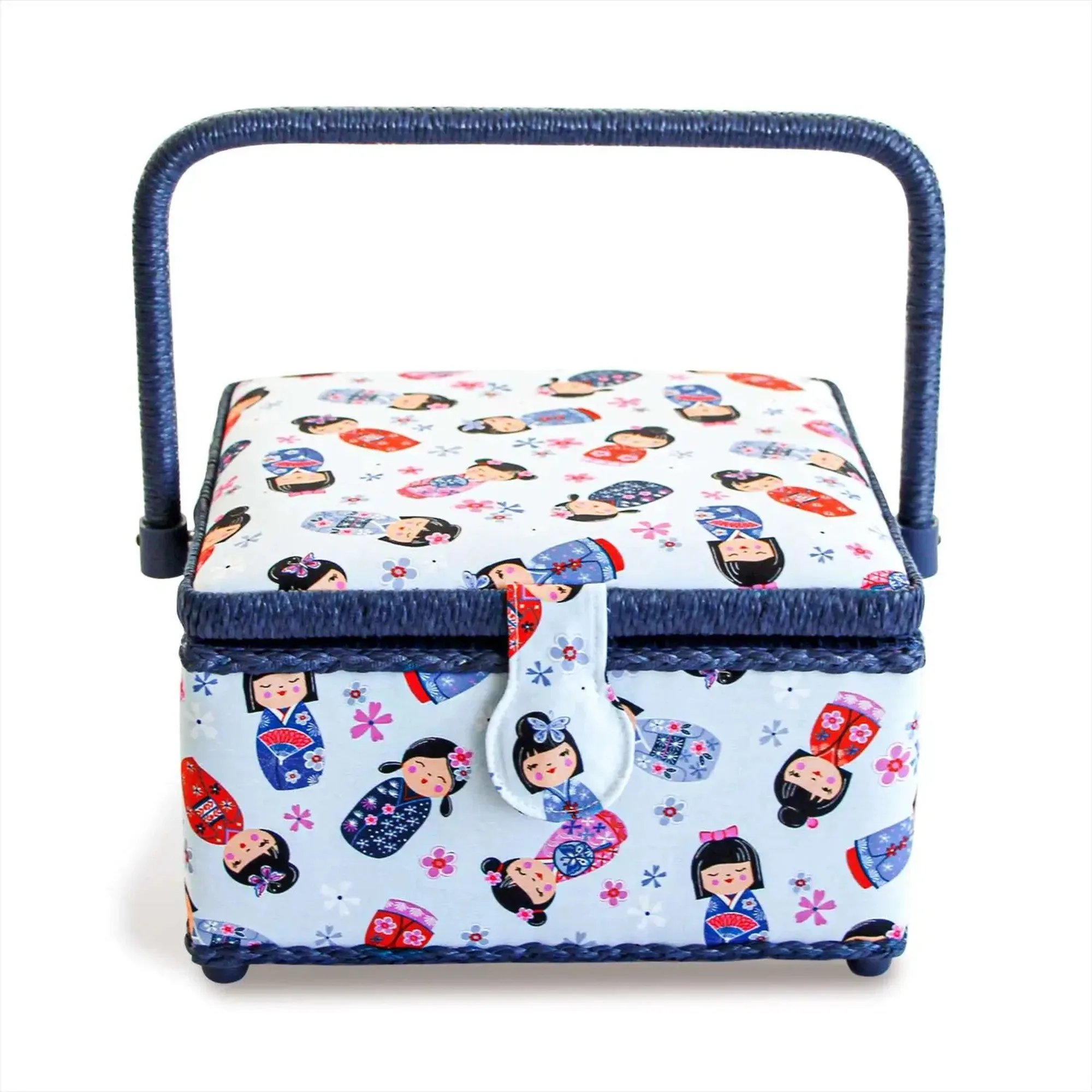 Cesta de costura cuadrada, mediana, muñecas Kokeshi