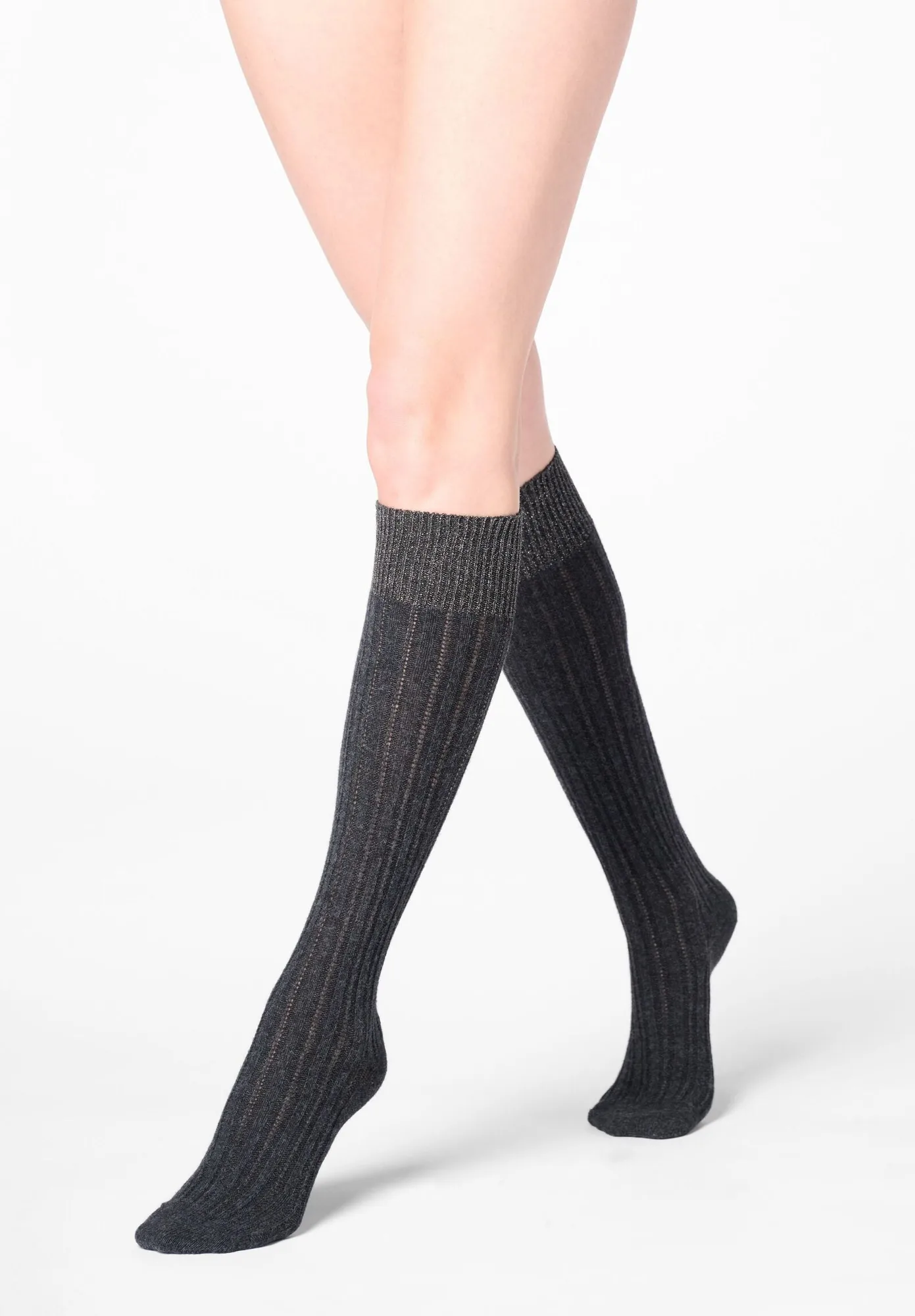 Alpaca Wool and Cotton Opaque Knee-highs Jasmine - Black Melange