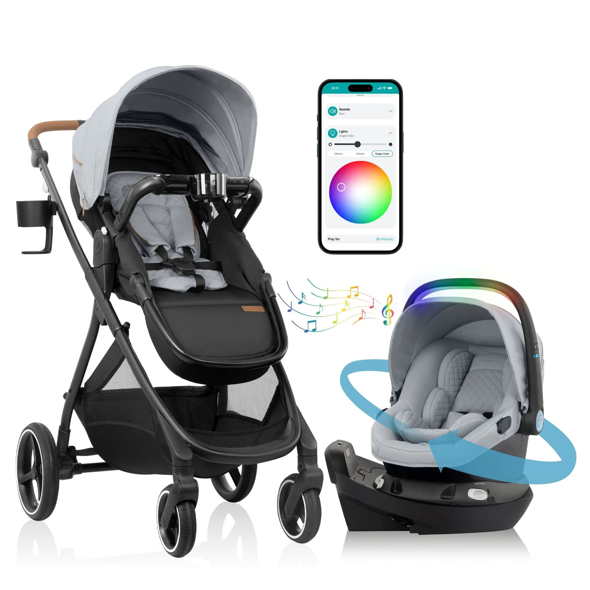 Shyft Intuiti+ Travel System featuring Revolve180 LiteMaxTM NXT Rotating Infant Car Seat with SensorySoothe