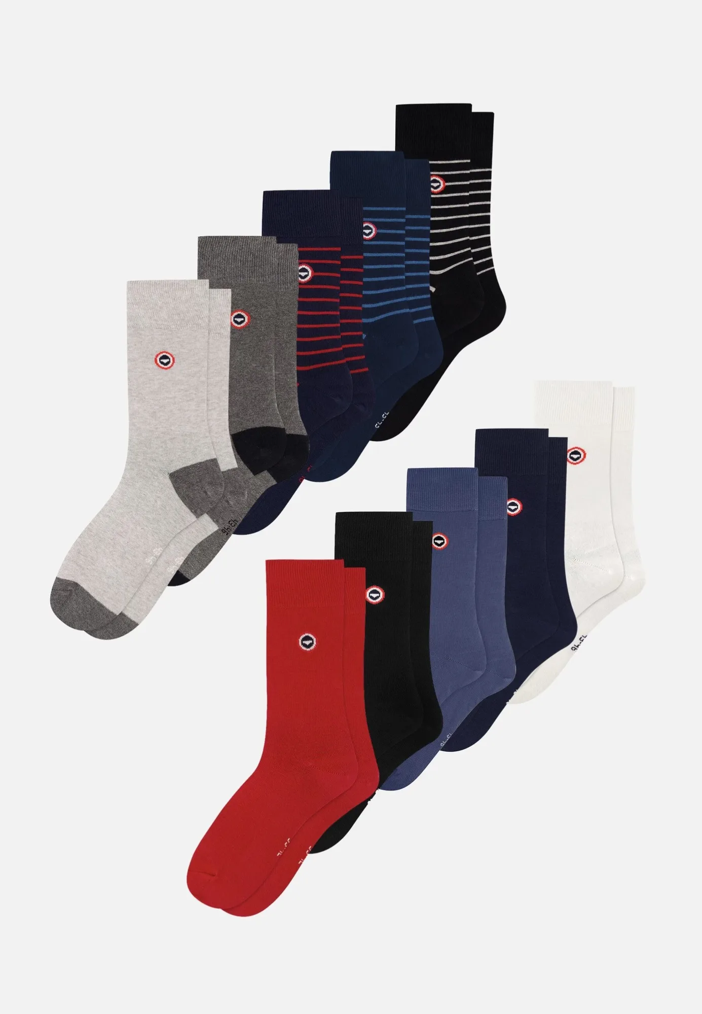 10er-Pack Baumwoll-Mid-Cut-Socken - Socken in Anthrazit, Schwarz, Hellgrau, Weiß, Marine, Stahl, Kirschrot, Streifen