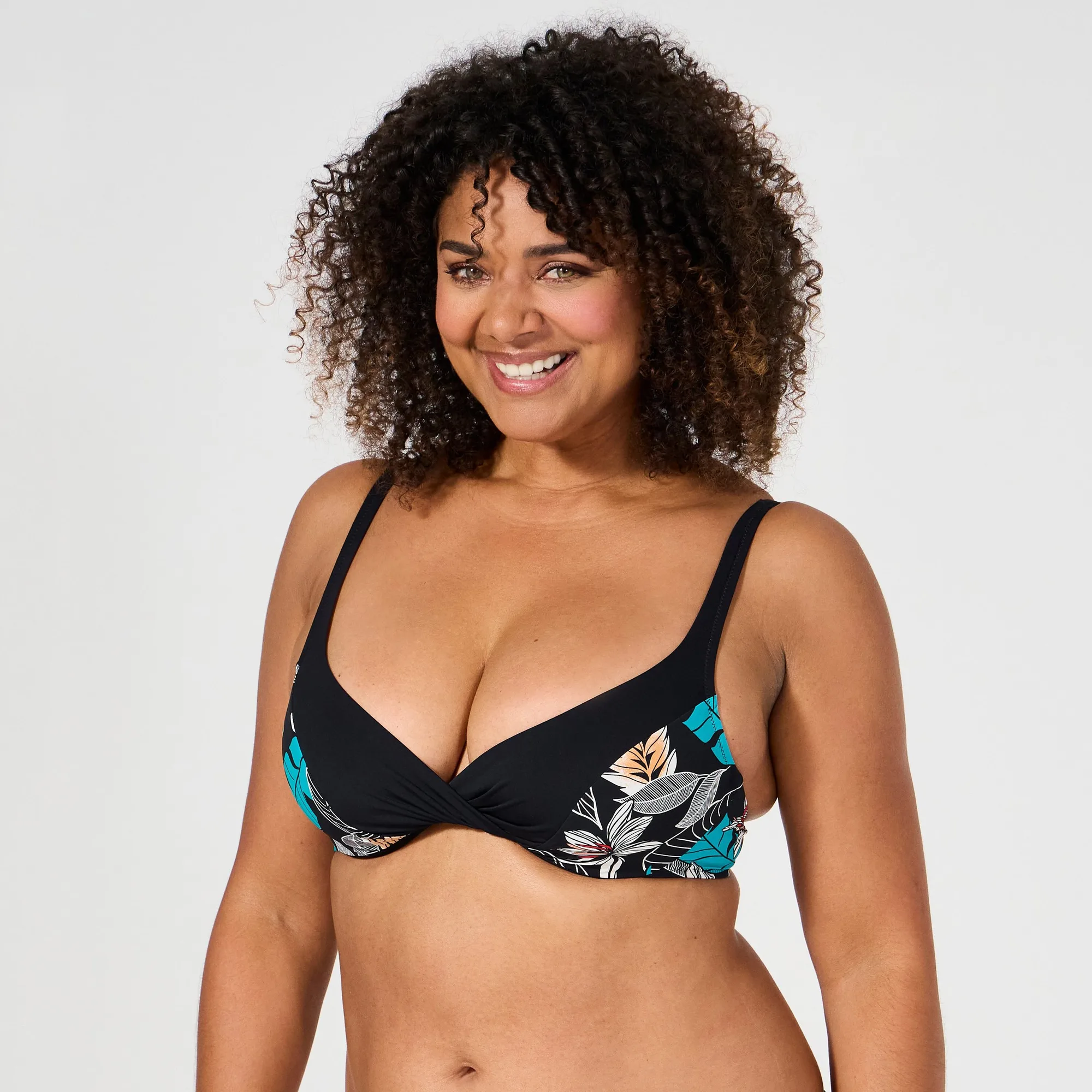 Haut de maillot de bain plongeant à armatures Santa Barbara imprimé tropical
