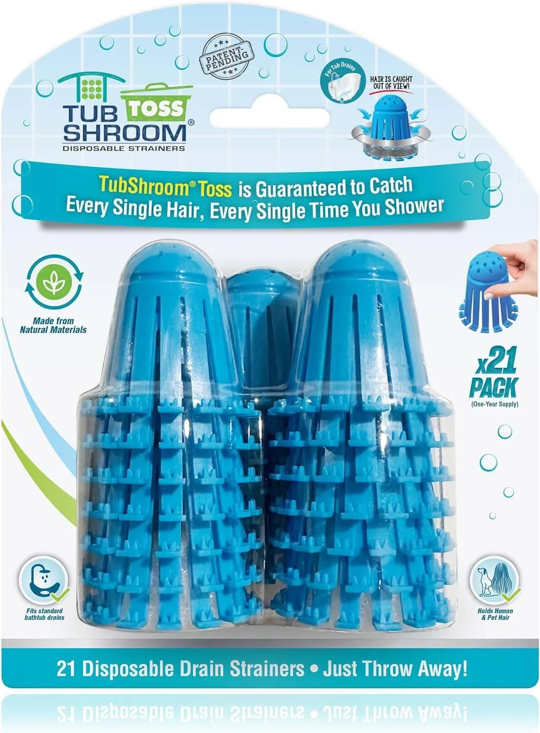 TubShroom Toss 21pk Disposable Bath Tub Drain Strainers - Hair Catcher Snare for Shower Bathtub to Prevent Clogged Drains