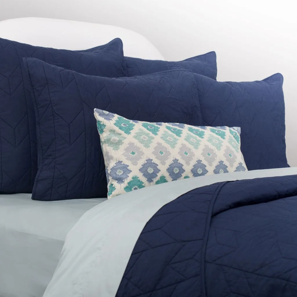 Cubrecama Chevron Azul Marino con Funda de Almohada Europea