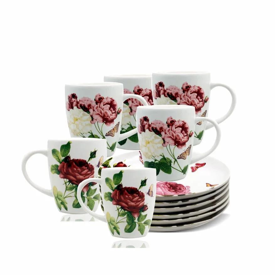 Tea-me Mug & Dessert Plate Set | Vintage Floral Design (Set of 6)